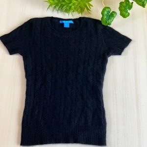 100% Cashmere White + Warren Black Sweater Top